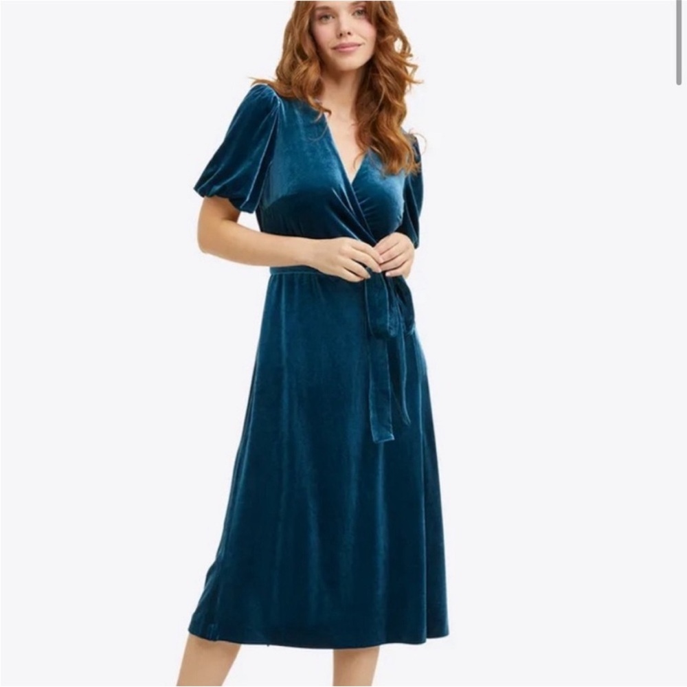 DRAPER JAMES‎ Miranda Dress Teal Velvet Wrap Midi size 0